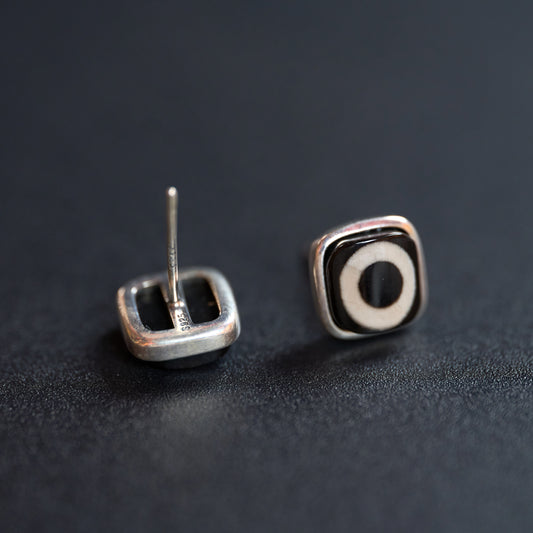Tibetan silver dzi bead earrings
