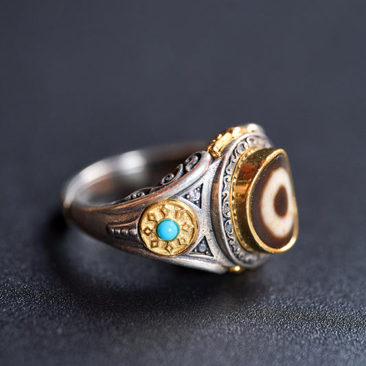 Tibetan silver inlaid ring