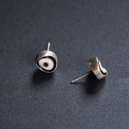 Tibetan silver Dzi bead earrings