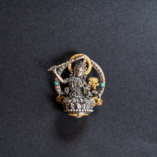 Tibetan Silver Manjushri Bodhisattva Pendant