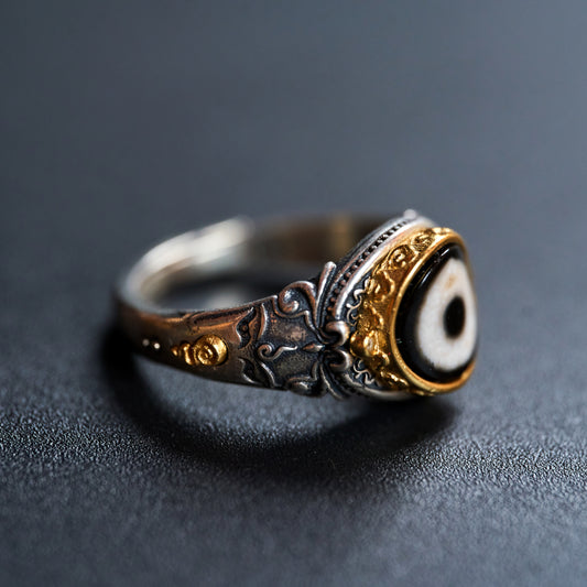 Tibetan silver dzi bead ring
