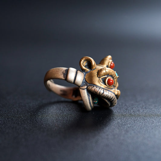 Tibetan silver lion head ring