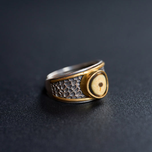 Tibetan Silver Dzi Bead Ring