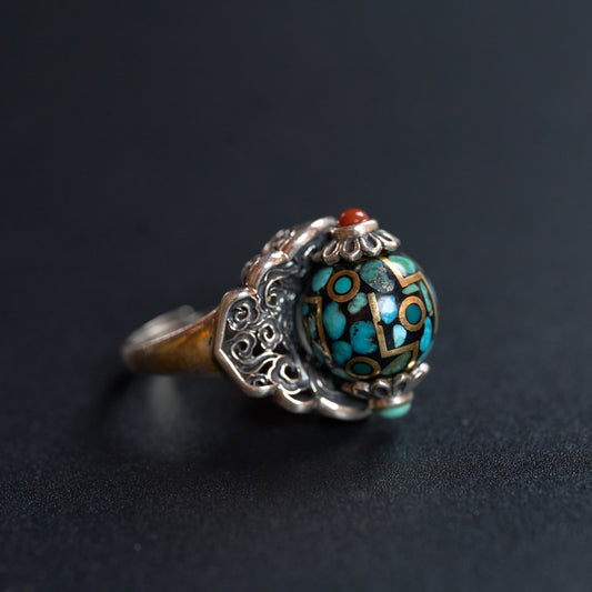 Wish-Fulfilling Silver Dzi Bead Ring