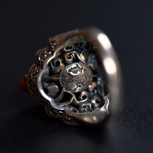 Wish-Fulfilling Silver Dzi Bead Ring