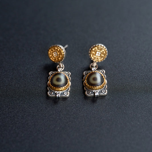 Dzi bead inlaid earrings