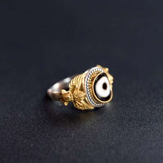 Roc Dzi Bead Inlaid Ring