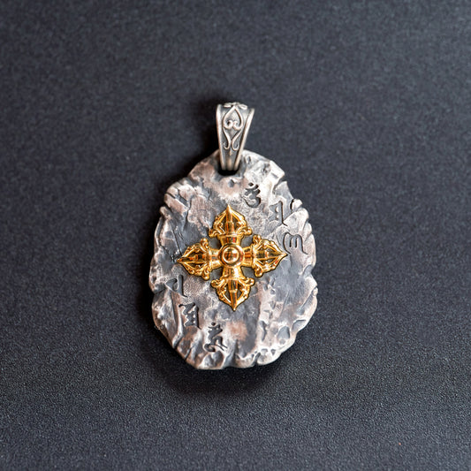 Tibetan silver stupa inlay pendant