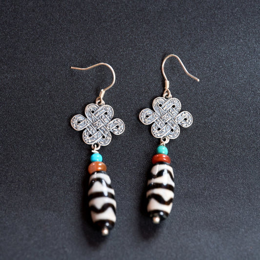 Turquoise Agate Dzi Bead Earrings