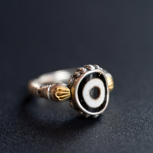 Tibetan silver gZi bead inlay ring