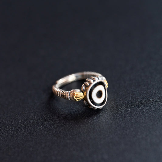 Tibetan silver gZi bead inlay ring