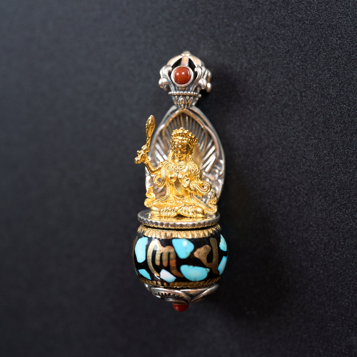 Tibetan Silver Manjushri Carved Pendant