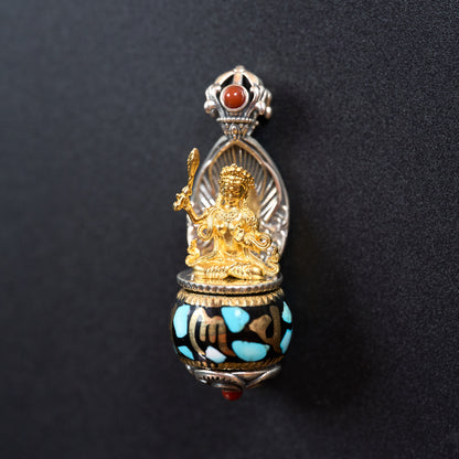 Tibetan Silver Manjushri Carved Pendant