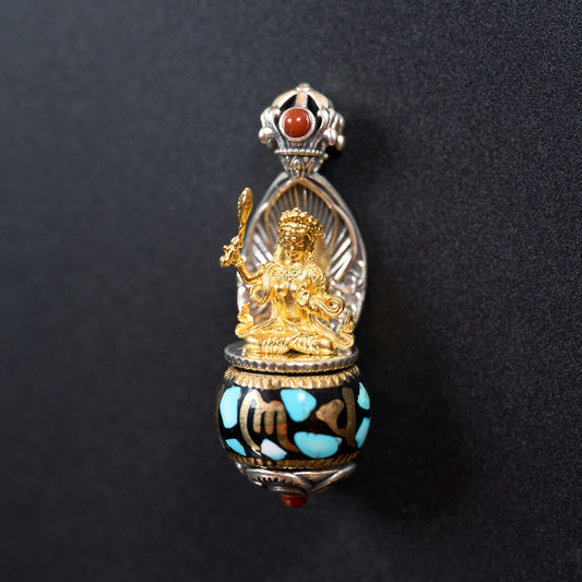 Tibetan Silver Manjushri Carved Pendant