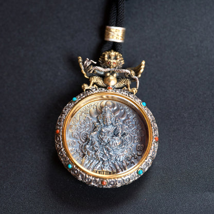 Tibetan silver carved Buddha pendant