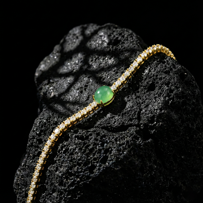 【Exquisite Pulsating Wilderness】Emerald Shadow and Golden Silk Bracelet