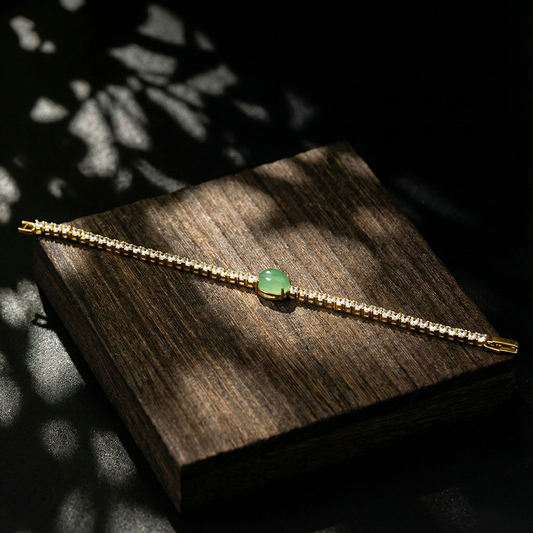 【Exquisite Pulsating Wilderness】Emerald Shadow and Golden Silk Bracelet